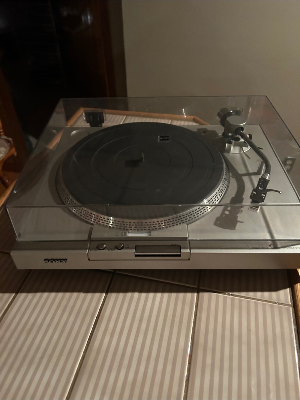 Sony Silver Turntable with Clear Dust Cover and Black Platter